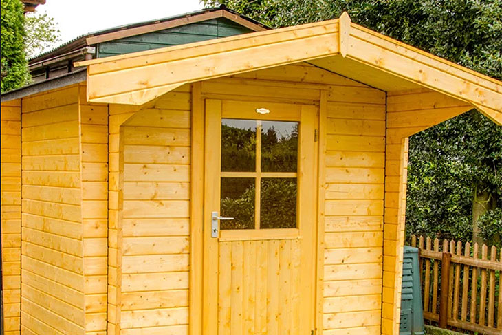 Holz Gartenhaus mit Satteldach und Einzeltür verglast
